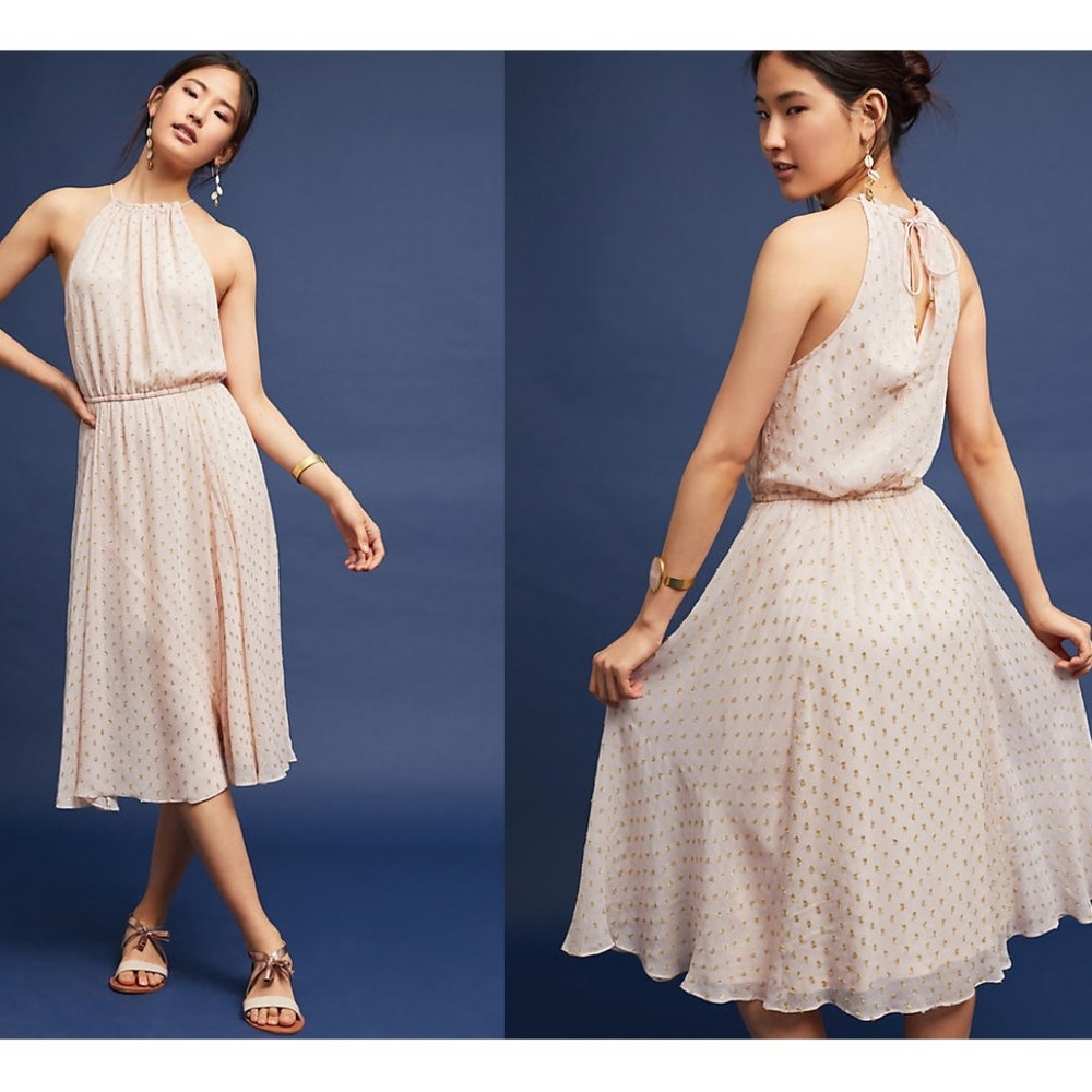 Anthropologie Blushed Metallic Halter Dress - Picture 2 of 8